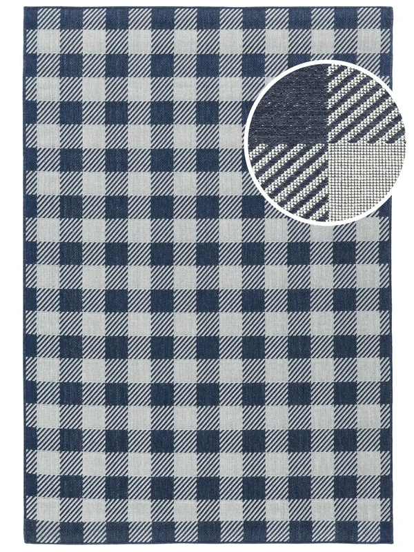 Geblokt Wasbaar Gingham Vloerkleed - Blauw/Wit 160X230 In Scandinavische Stijl