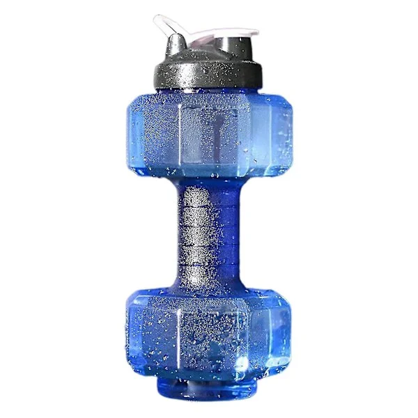 Dumbbell Shape Water Bottle Large Capacity Plastic Portable Sports Water Bottle Blue