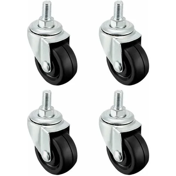 4-pakning 40 mm gummihjul med M8 gjengestang