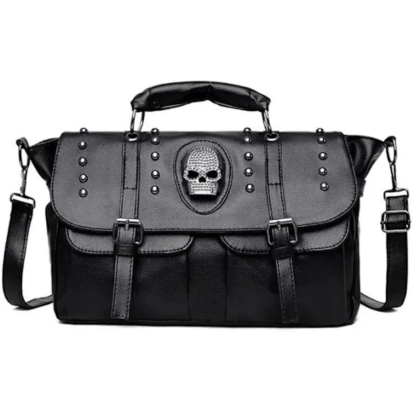Punk Skull Shoulder Bag for Women, Large Top Handle Bags with Rivets, Gothic Handbag, Shoulder Bag with Flap