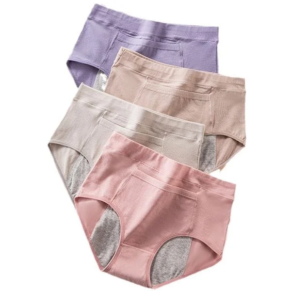 4 stk Bomulls Truser for Mens Lekkasjesikre Menstruasjonstruser Periodetruser Sunne Sømløse Sanitærtruser for Kvinner - Størrelse L