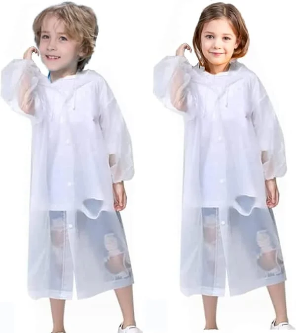 2-pack Barn Regnponcho Vattentät Regnponcho Regnskydd Återanvändbar Regnponcho för Cykel Disney Vandring Cykling Resa, Vit, One Size