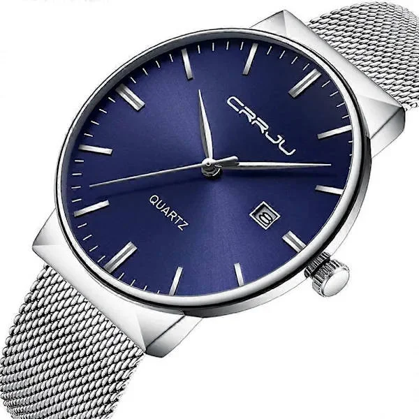 Men's Watch Ultra Thin Waterproof Wrist Watch Men Fashion with Black Stainless Steel Mesh Bracelet Analog Quartz Business Men's Watches