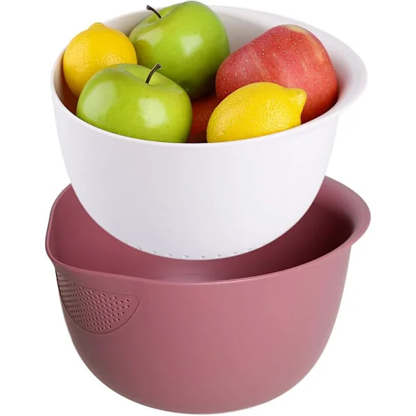 [RM] Colander and Kitchen Strainer Set (Red) - Strain Rice, Quinoa, and Small Grains - Soaking, Washing, and Draining Vegetables and Fruits
