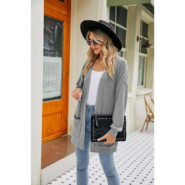 Efterårsfrakke kvinder efterår ensfarvet cardigan sweater kvinder Grå