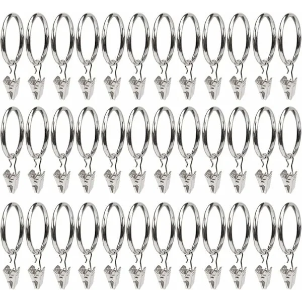 38mm Gardinringer, Gardinringer, 36 stk Gardinringer med Klemme, Laget av Jern, med Klips, Sterk og Slitesterk (Hvit) HIASDFLS