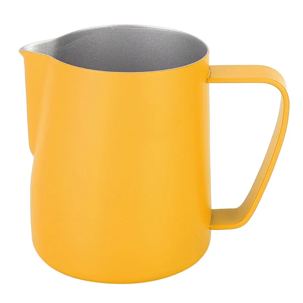 350 ml melkeskummerkanne i rustfritt stål, kaffelattebeholder, kopp, kaffeutstyr, gul