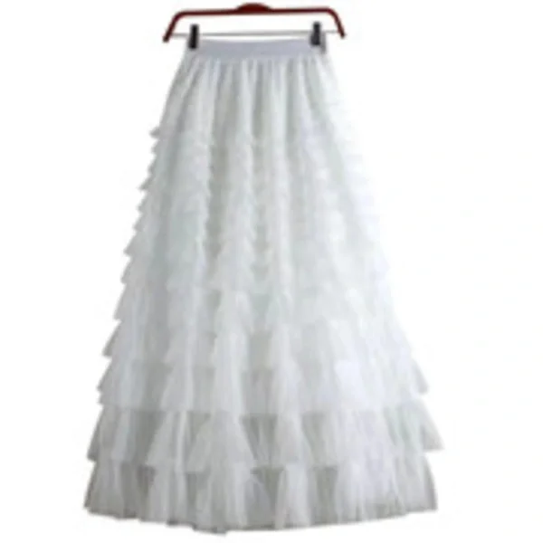 Women's New Multi-layered Ruffled Tulle Skirt, High Waist, White White M