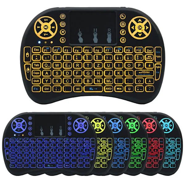 Mini Trådlöst Tangentbord med Pekplatta Mus Combo, 7 Färger RGB Bakgrundsbelyst, för Android TV Box, Smart TV, Pad, PC, HTPC, Tablet och Windows OS