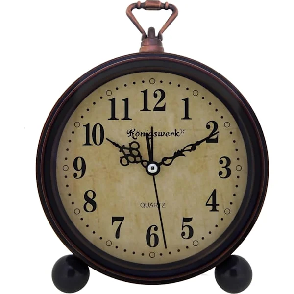 Vintage Analog Alarm Clock, 13.3 cm Small Silent Desk Clock with Night Light, Battery Operated for Desk, Bedroom, Bedside Table, Living Room, Room 