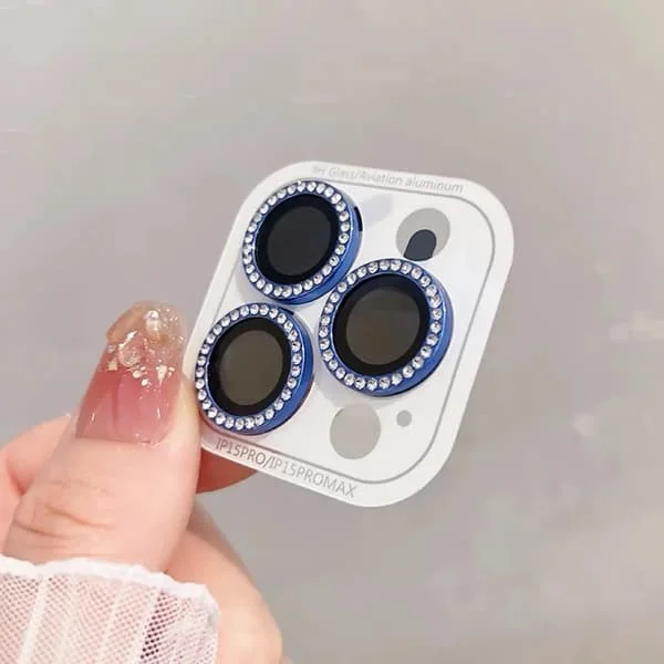 【HT】2-3st Lyxigt Diamant Kameraskydd Kompatibel iPhone 16 15 14 13 12 Pro Max Plus Glitter Ring Linsskydd Glas Bakre Linsskydd Glänsande Fodral Blå