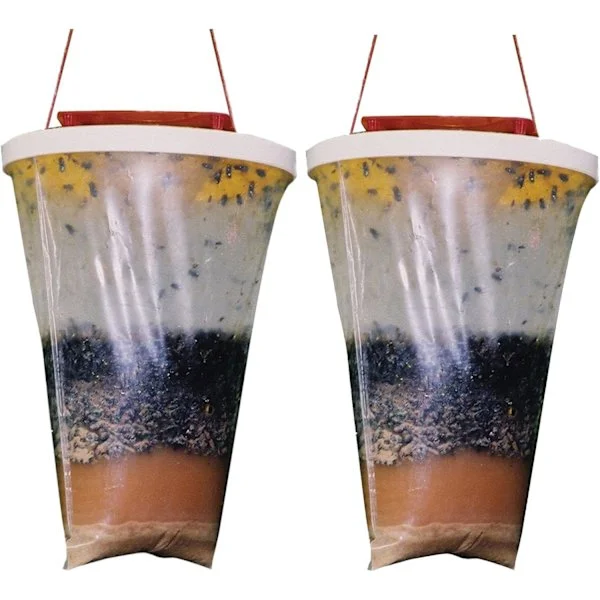 2-pack Flugfälla Utomhus Hängande Flugfångare, Engångs Ranch Flugfälla Fångarpåse med Flugbete, Flugdödare Repeller