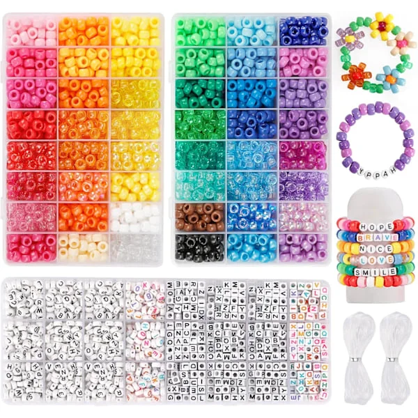 3960 st Pony Beads för vänskapsarmband Tillverkningssats 48 Färger Kandi Beads Set, 2400 st Plast Regnbåge Bulk och 1560 st Bokstavs Beads med 20 