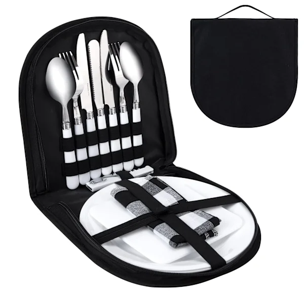 Camping Bestik Sæt 13 Dele Bærbar Camping Bestik Sæt i Rustfrit Stål Rejse Kit Gaffel Ske Bestik Picnic Sæt til Camping Picnic 2 Personer