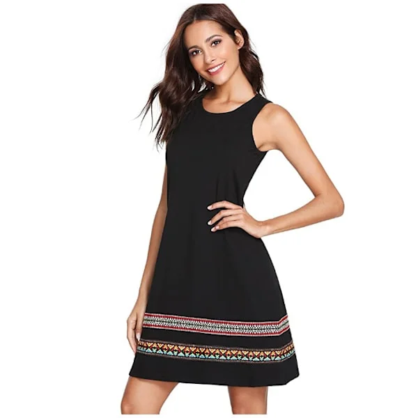Naisten kesä boho hihaton brodeerattu helma löysä rento tankki mekko xl B