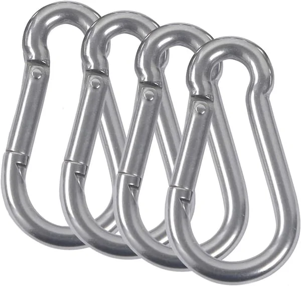 M8 Carabiner 304 Stainless Steel Spring Fireman Carabiner with Carabiner for Camping Hiking Hammock Swing 4pcs