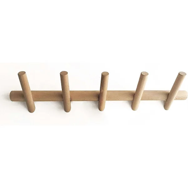 Gren Patre Murale Bois 5 Hooks Hanger Design Wall Mounted Coat Rack for Hanging Jackets Scarves, Handbags 50 cm