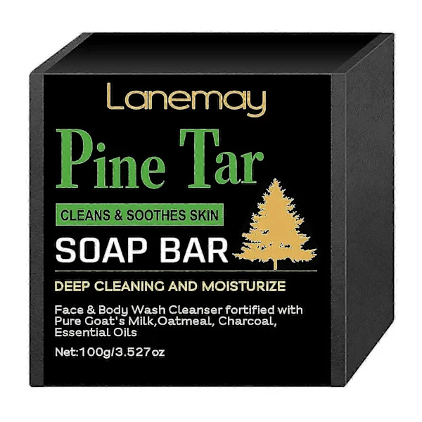 Natural Pine Tar Soap Bar 100g - Relief for Acne, Eczema & Psoriasis, Deep Cleansing Face & Body Wash with Oatmeal & Goat's Milk (3 Pack)