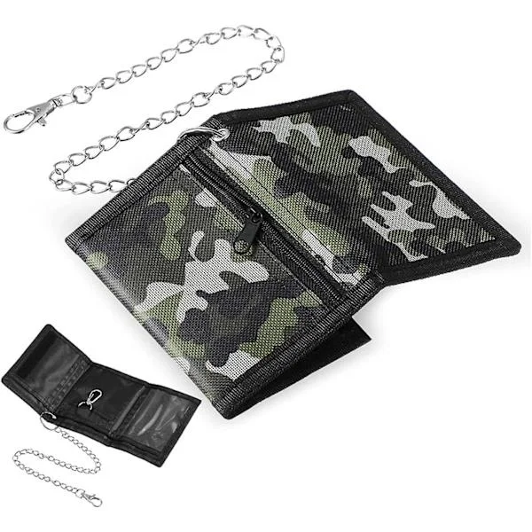Lompakko Ketjulla, Camouflage Lasten Lompakko, Taittuva Ohut Kolminkertainen Lompakko Pojille, Kolminkertainen Lompakko Kolikkotaskulla & 