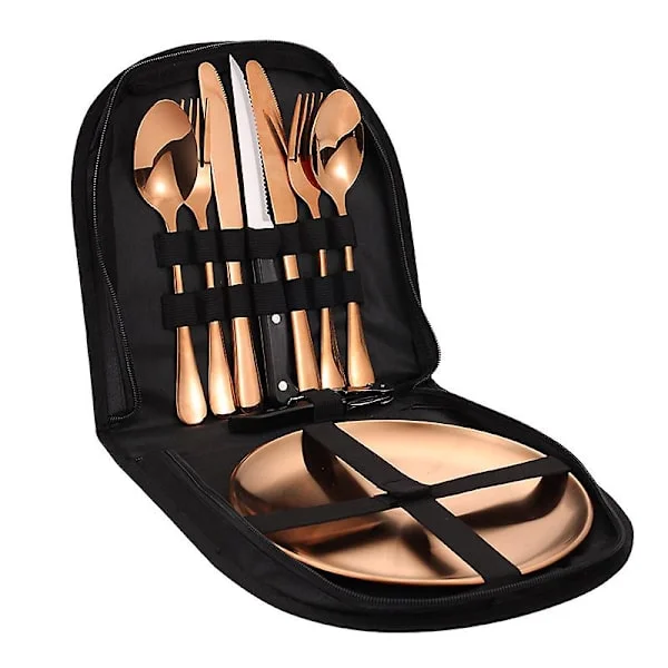 Camping sæt med etui, Camping Mess Kit, Rejse bestik sæt, Camping bestik til at spise, Bærbart bestiksæt