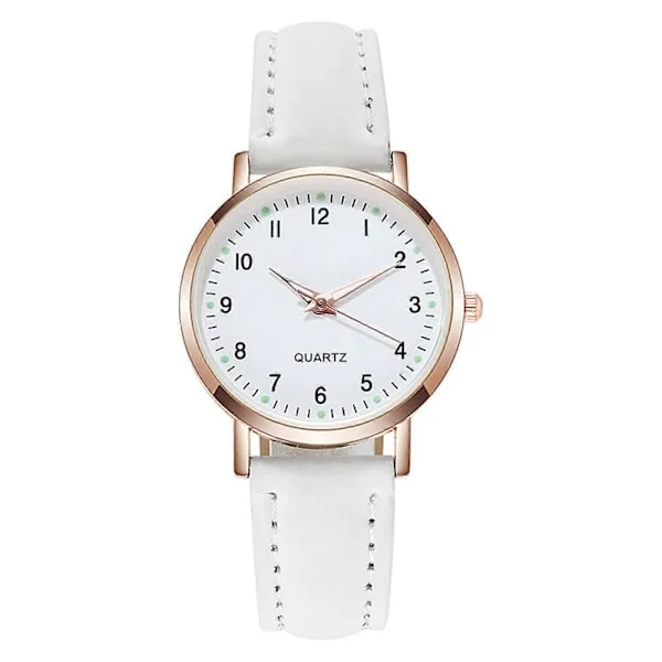 Women's Quartz Analog Wristwatch White, Fashion Leather Strap Ladies Watch Classic Casual Style White White