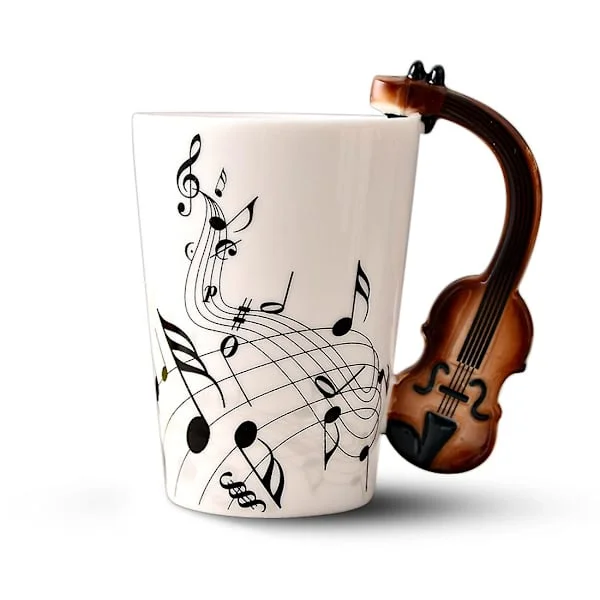 Nyhed Violin Håndtag Keramisk Kop Gratis Spektrum Kaffe Mælk Te Kop Personlighed Krus Unik Musikalsk [DB]