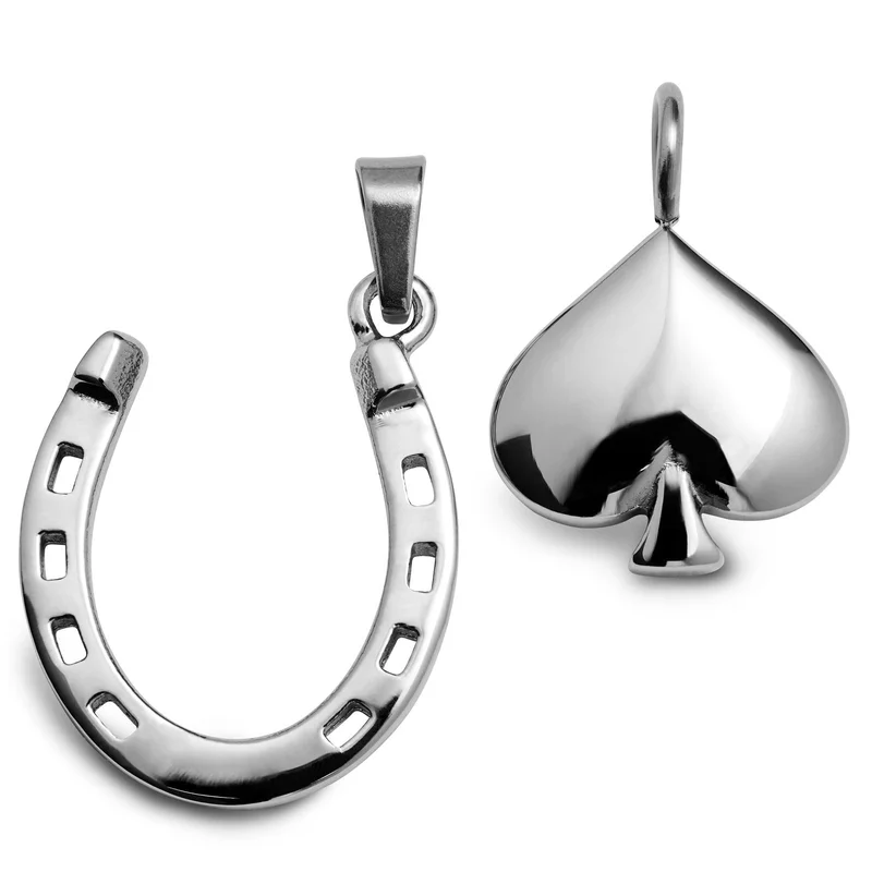 Ace | Conjunto de colgantes de herradura y pica plateado para hombres - Colgantes para collar