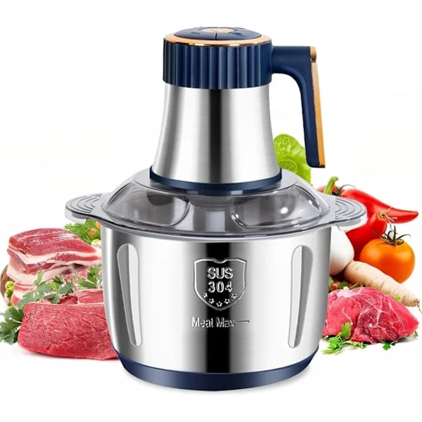 5L Elektrisk Köttkvarn, Multifunktionell Matberedare, 500W Mixer, 5 Hastighetsnivåer, 6 Rostfria Stålblad, Lämplig för Kött, Grönsaker, Lök