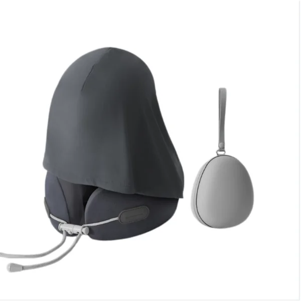 Hooded Memory Foam U-Shaped Travel Neck Pillow With Egg-Shaped Storage Pouch - Portable Polyester Travel Hoodie Pillow For Airplane Sleep And Fatigue