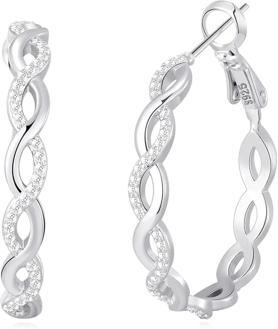 925 Sterling Sølv Øreringe Creoler til Kvinder Letvægts Snoede Creoler Med Cubic Zirconia Allergivenlige Creoler til Piger