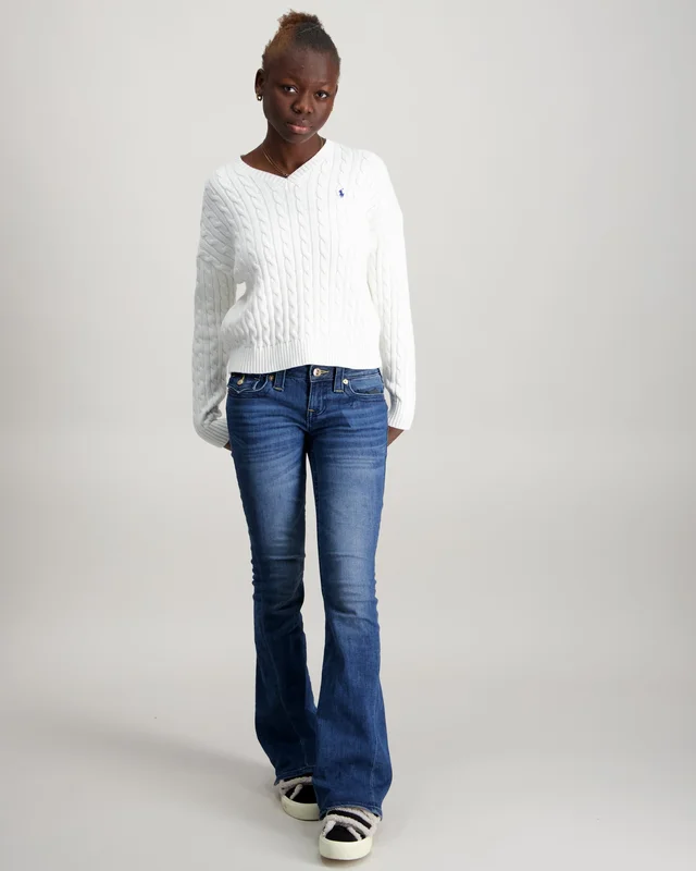 Polo Ralph Lauren Cable-Knit Cotton V-Neck Sweater Hvit Genser Jente - Kids Brand Store