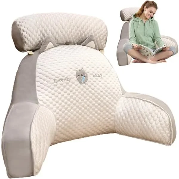 Bed Backrest - Reading Pillow - Bed Chair Cushion with Armrests for Sitting in Bed, Working on Laptop, Watching TV (60*40CM)
