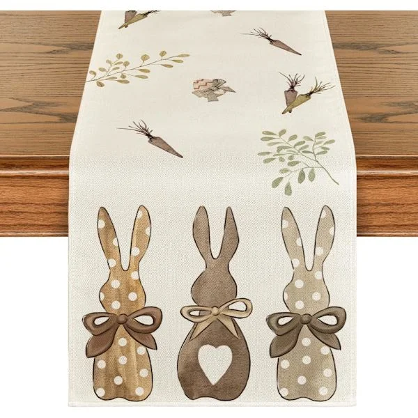 Rabbit Carrots Easter Table Runner, Washable Spring Decoration Kitchen Table Indoor Outdoor Holiday Party 40 x 140 cm
