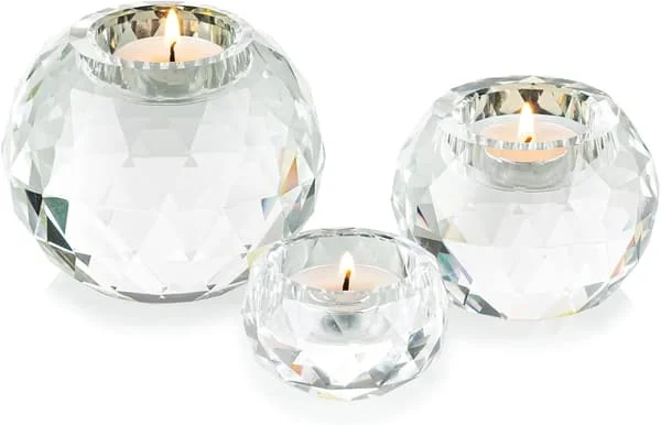 Kristallklot ljusstake set om 3, klar glas liten ljusstake