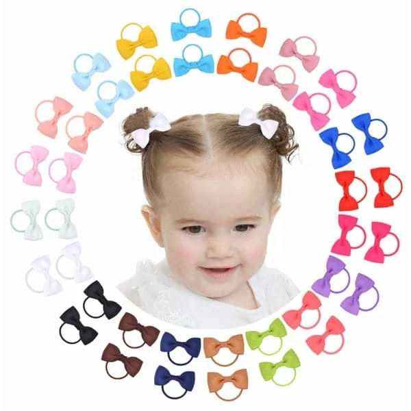 40 Pcs Small Bow Hair Ties Baby Bows Rubber Bands Hair Bands Soft Elastic Ponytail Holders Hair Accessories for Toddlers,AB