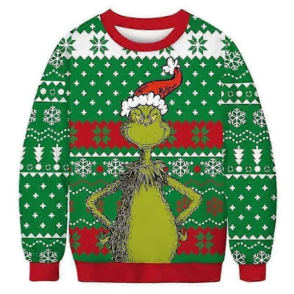 Dame Herre Par Jule Stygg Genser Genser Grinch Trykk Rund Hals Pullover Genser Langermet Grønn Monster B XL B