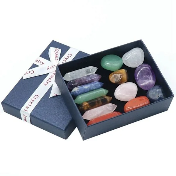 14 stk/sæt Sten Krystal Ædelstene Chakraer Healing Sten Kvarts Mineraler Ornamenter Healing Ædelstene Boligindretning
