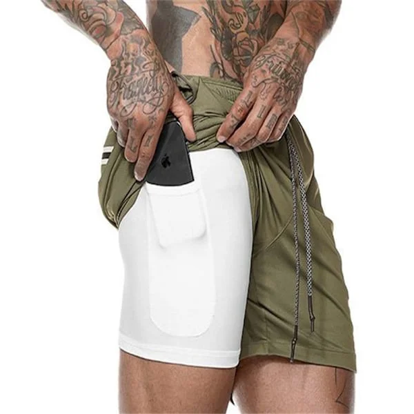 Herr 2 i 1 löparshorts andningsbara aktiva gym träningshorts