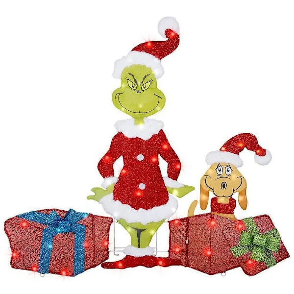 Julenissen Grinchen Kommer Flat LED-belysning Grønn Monster Jul Halloween Utendørs Hage Plen Dekorasjon A