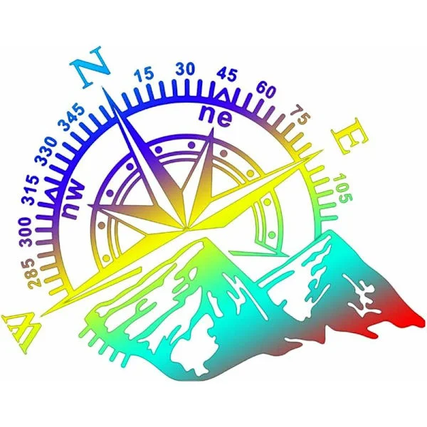 Mountain Compass Sticker, Waterproof Vinyl Car Body Window Hood Sticker Car Stickers for Car Vehicles Reflective Decals Decor, 40x32cm