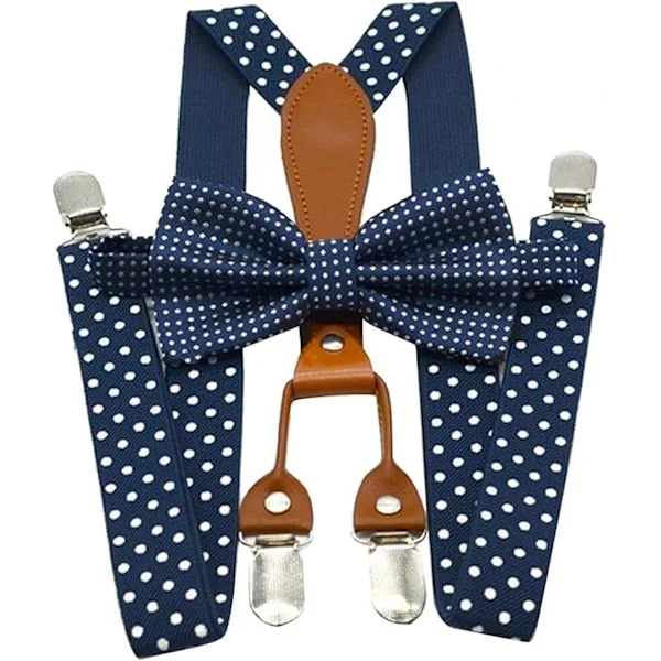 Braces and Bow Tie Set - Elastic Polka Dot Print - Men's Clothing Accessories for Weddings, Formal Events