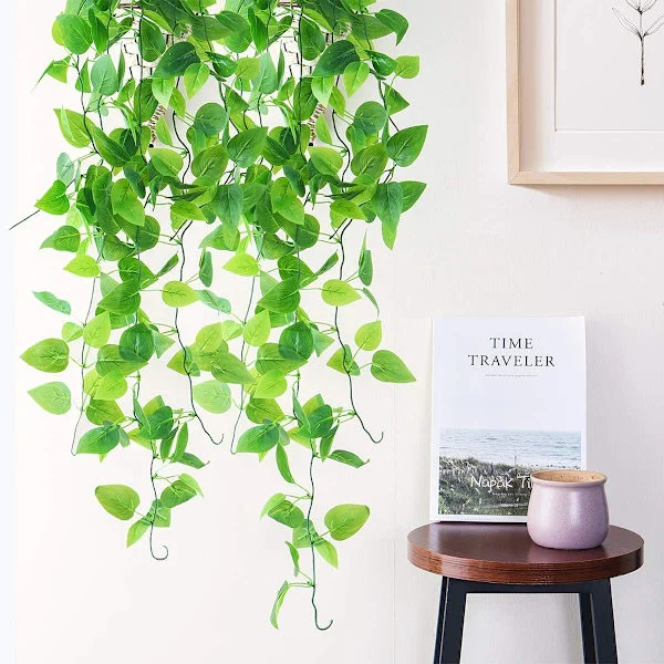 2-pack Artificial Hanging Plants with Baskets, Artificial Green Leaves I