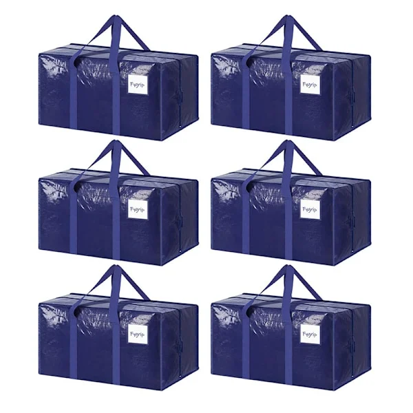 6-pack 90L flyttväskor, kraftiga flyttkartonger, vattentät förvaringsväska med etikettfönster, stora packväskor med dragkedjor (YH)