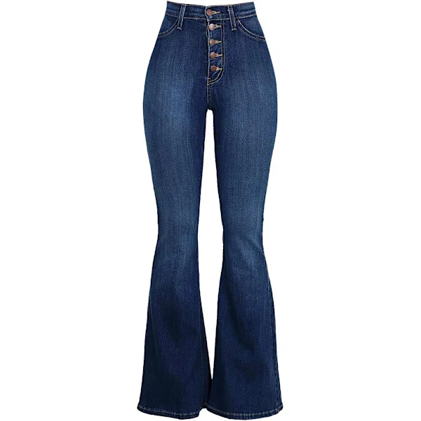 【NX】Damejeans Højtaljede Brede Ben Denim Jeans Teenagepiger Flared Jeans Stretch Hip Jeans Bootcut Boyfriend Jeans Baggy Jeans Casual Bukser (L)