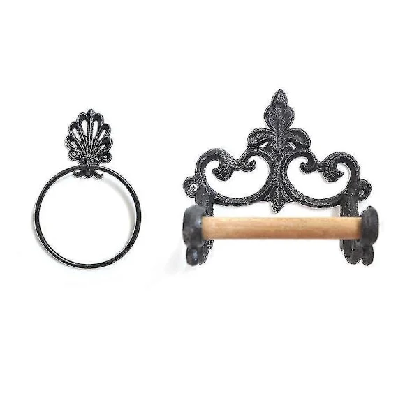 Black Toilet Paper Holder Towel Holder Set, Bathroom Cast Iron Towel Rack Toilet Paper Holder, Vintage