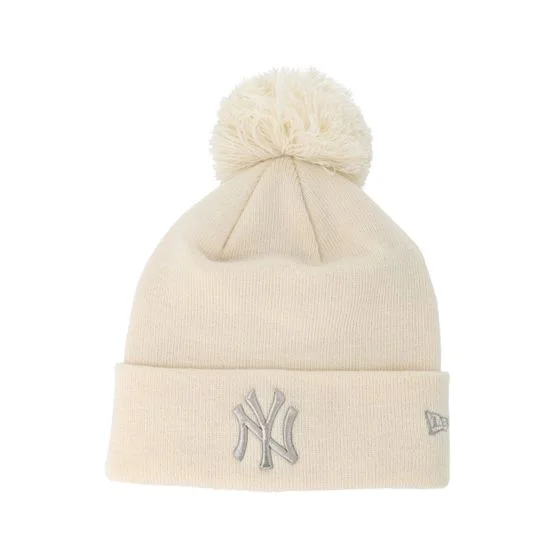 New Era - New York Yankees Womens Bobble Metallic/Light Beige Pom Pom Beige Beanie - MLB @ Hatstore