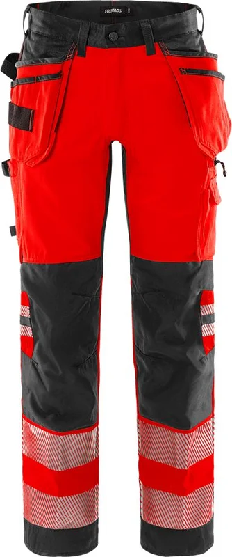 Arbetsbyxor Fristads Herr Varsel hantverkarbyxa stretch 2707 PLU, klass 2, Varsel Röd/Svart Arbetskläder