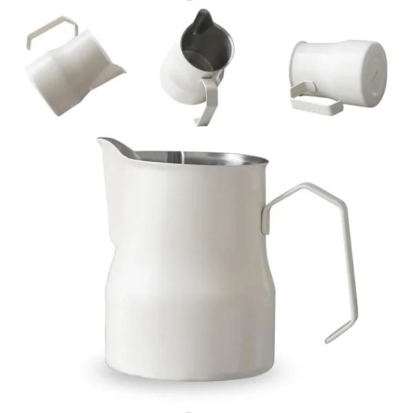 Melkeskummerkanne i rustfritt stål 15oz/450ml, Latte Art & Cappuccino Skummerkanne for kaffemaskin (hvit)