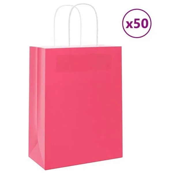 vidaXL Papperspåsar 50 st med handtag rosa 21x11x28 cm, papperspåse, presentpåse i papper, presentpåse i papper, påse 4101657