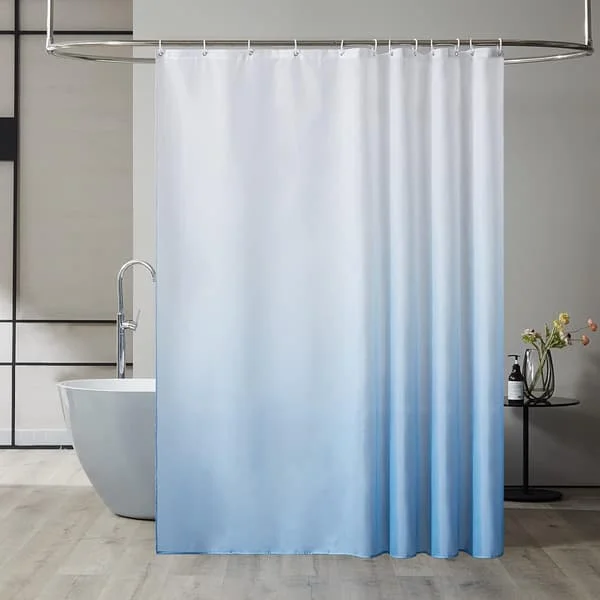 Extra Wide Shower Curtain Waterproof Mildew Resistant Bathroom Curtain Fabric 200x200cm Gradient White to Sky Blue-FX-